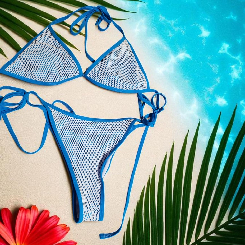 Blue Mesh Bikini Set Med NWOT